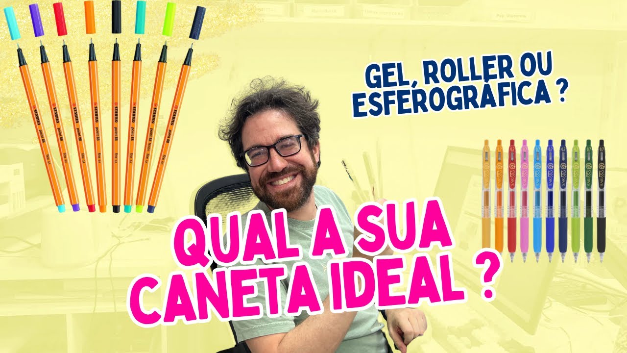 qual a diferença de uma caneta gel, esferográfica e roller ? aulas com o chefe bruno 