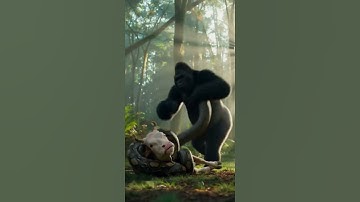 Jungle Shock! Gorilla Fights Giant Python to Save a Cow! 🦍🐍🐄 #shorts #gorilla #animals