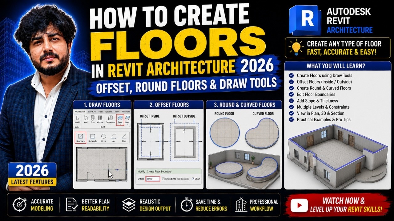 Day 20 | How to Create Floors in Revit Architecture 2026 | Offset ...