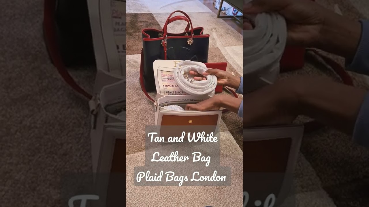 Tan and White Leather Bag by Plaid Bags London