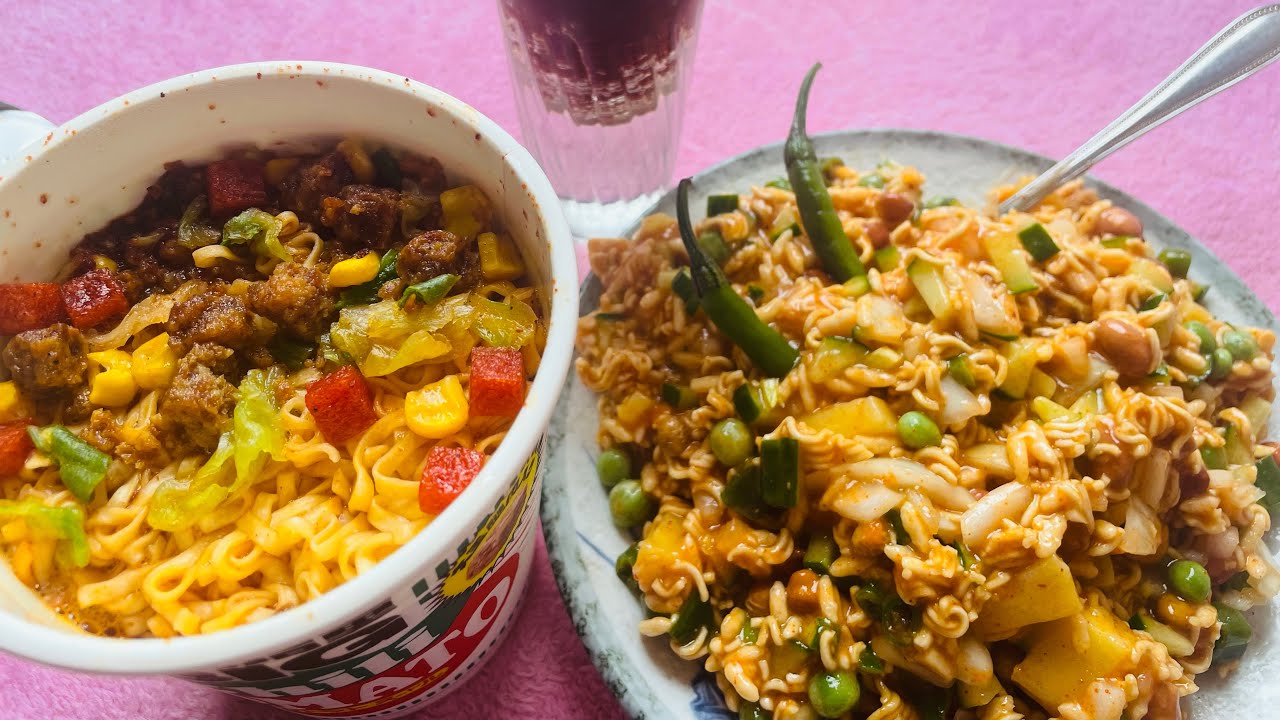 japanese tomato soup cup ramen 🍜 with nepali dish catpat