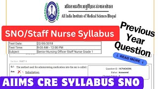 AIIMS SNO SYLLABUS || Nursing Officer Previous Year Question paper || Staff Nurse PYQ Aiims nurse