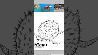 Pufferrousa: puffer fish, sea turtle and babyrousa (Animal Fusions) #shorts #draw #drawing #hybrid