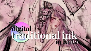 Traditional ink effect DIGITAL INKING Krita tutorial 🌸 Loose ink painting in digital art screenshot 2