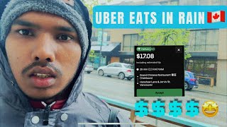 UBER EATS ON A RAINY DAY IN CANADA || UBER EATS AND FANTUAN COURIER DELIVERING ON BICYCLE ||