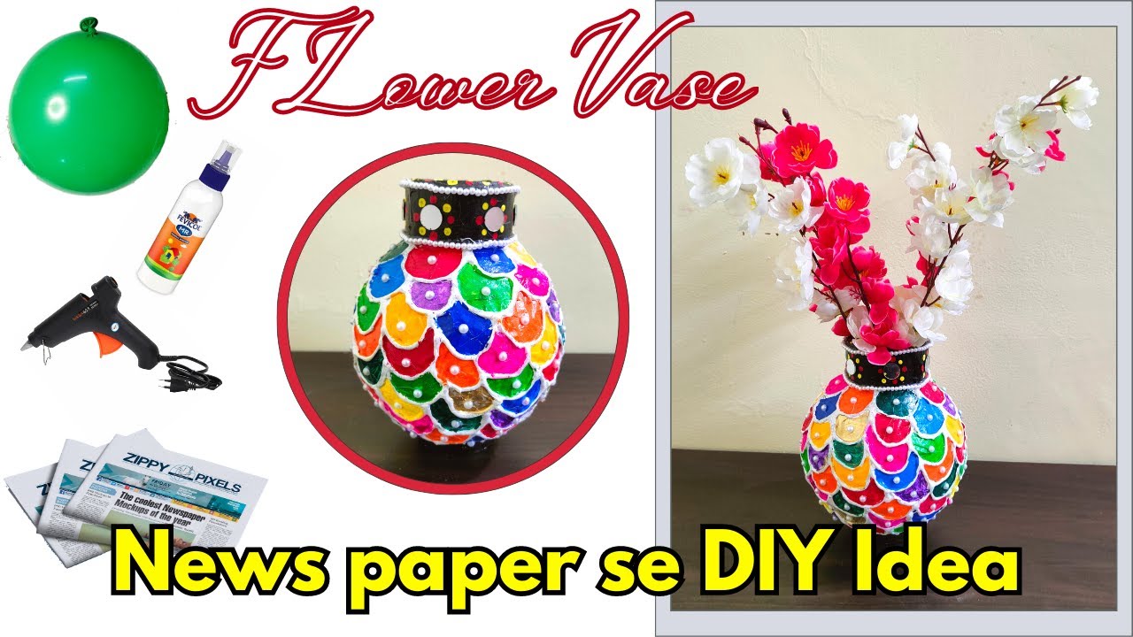 How to make flower vase Flower vase making with paper easy DIY paper craft Balloon craft