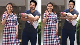 Rubina Dilaik Discharged From Hospital and her Cute First Twin Baby Girl with husband Abhinav Shukla