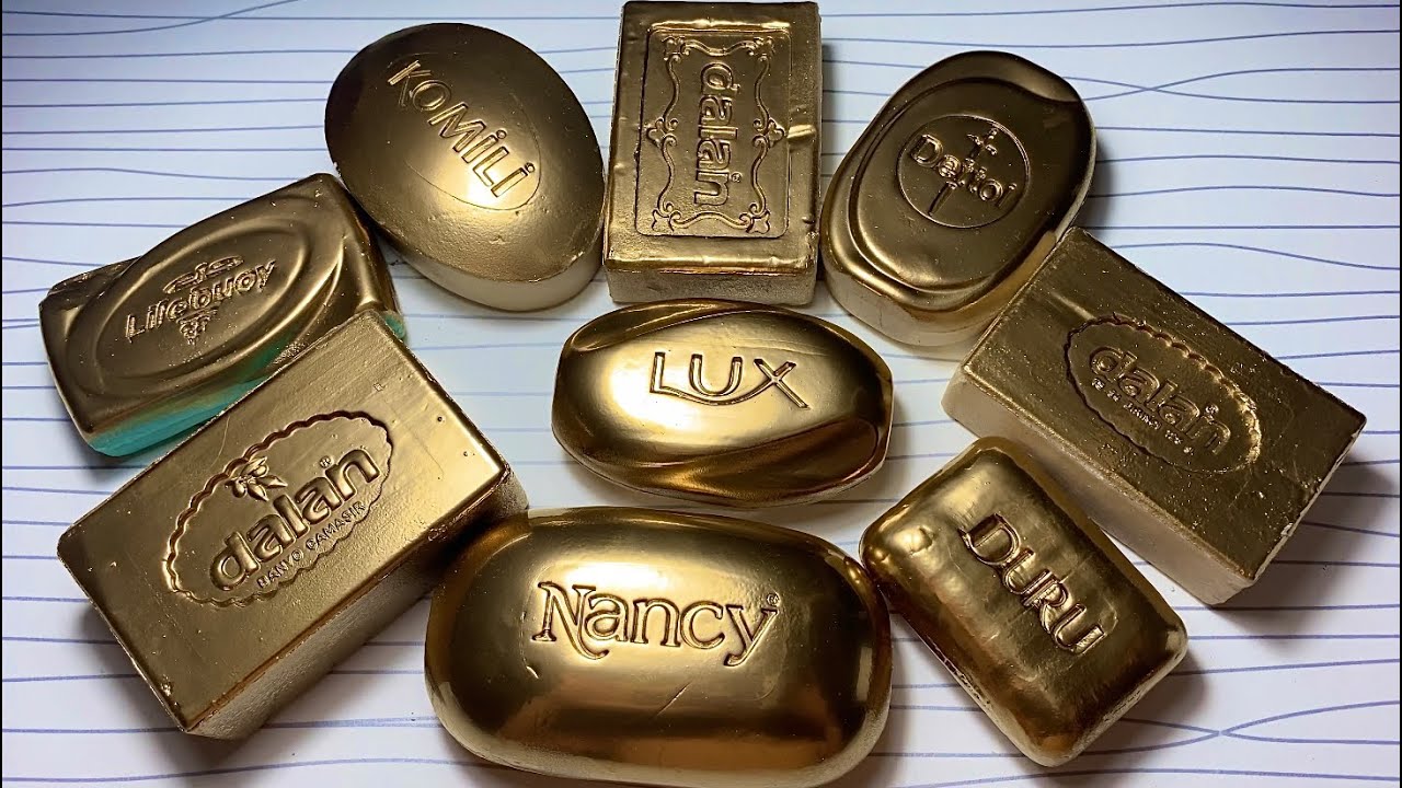 ASMR | Golden Dyed Dry Soaps Cutting | Altın Renkli Sabunların Kesimi | No Talking !