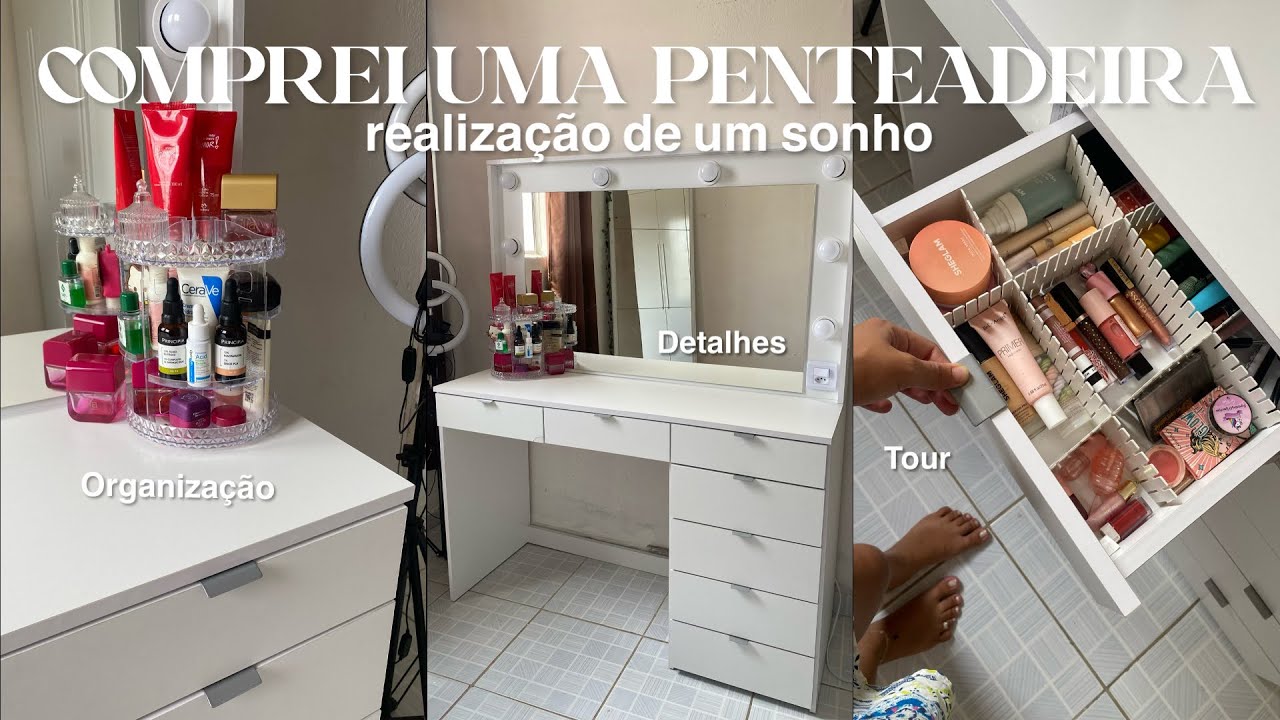 COMPREI UMA PENTEADEIRA NA SHOPE | Organizando minha penteadeira 🎀