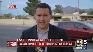 A lockdown has been lifted and the all clear give at apache junction
high school following reports of threat campus on friday afternoon.