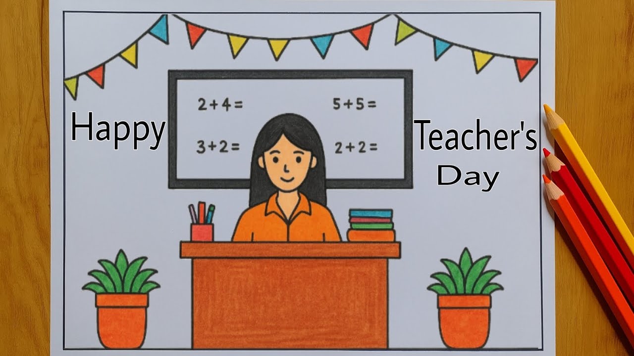 Teacher's Day Drawing/Happy Teacher's Day Drawing/Teacher's Day poster drawing/Best Teacher Drawing😍