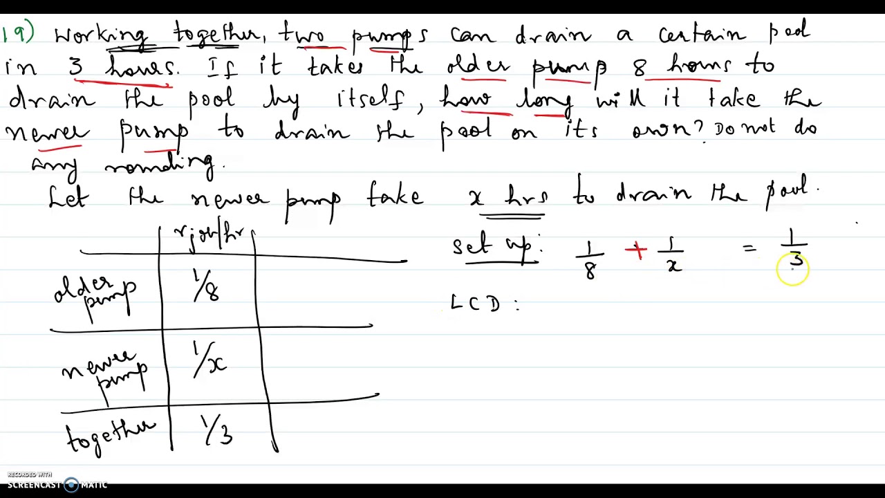 work problem using a rational equation (work together)-#19 ...