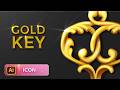 Vector 3d Looking Icon in Adobe Illustrator. Gold Key Illustration.