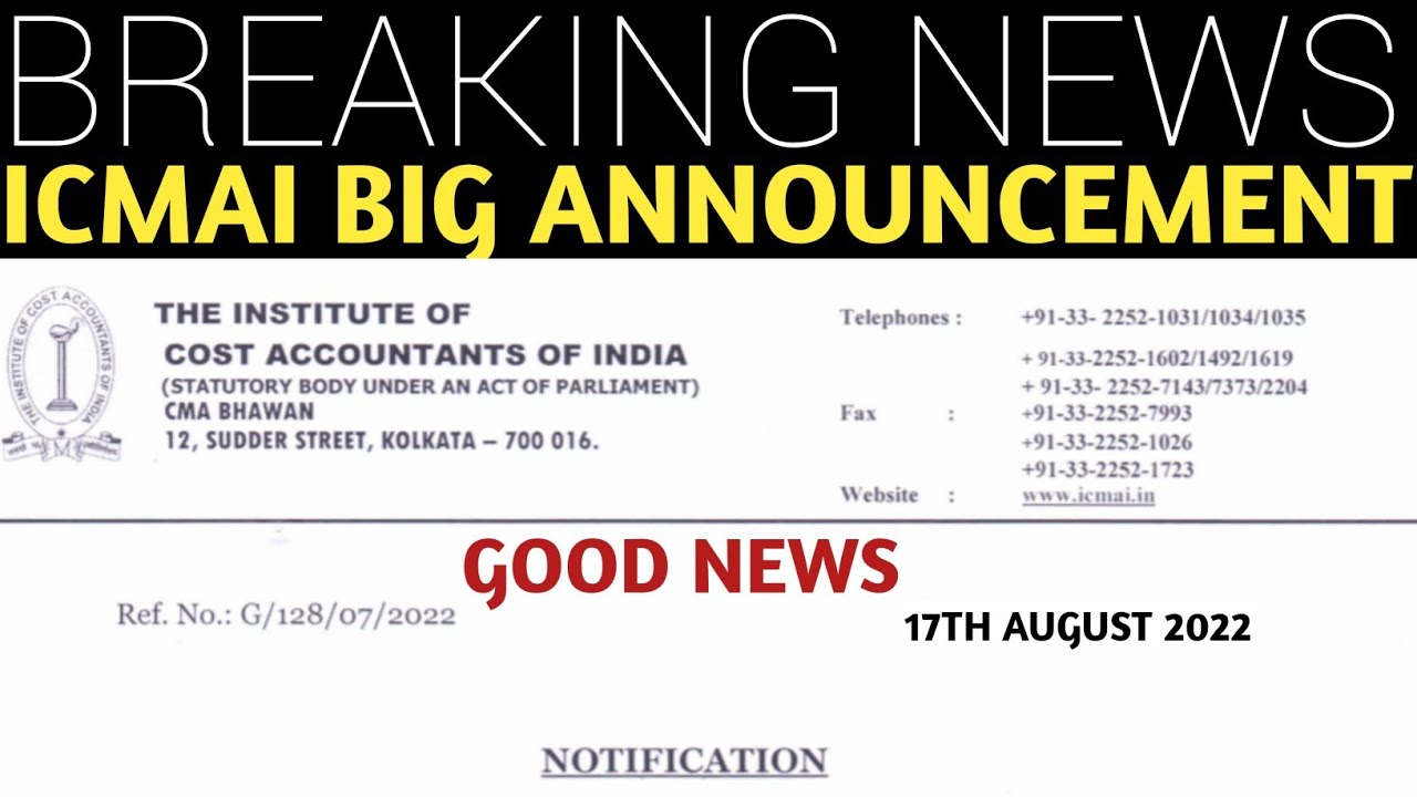 Breaking News | ICMAI Biggest Announcement | For New Syllabus 2022 ...