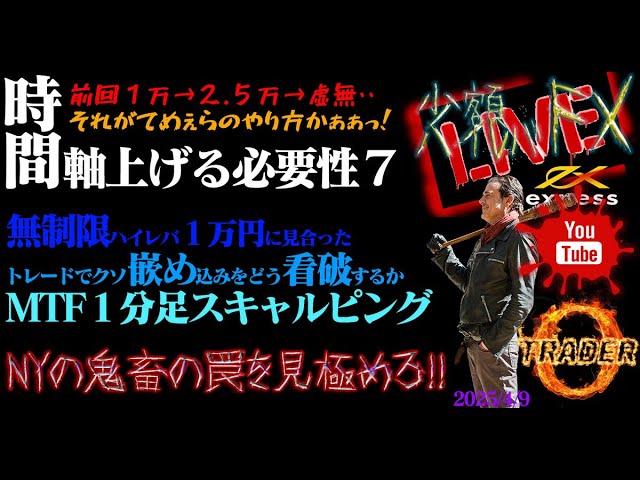 4/9　NYの鬼畜嵌め込みをどう攻略するかが鍵　無制限レバレッジ１万円で謙虚にスキャルピングしたい　時間軸上げる意識でトレード7　ライブ　ドル円　FXハイレバ  XAU/USDゴールド exness