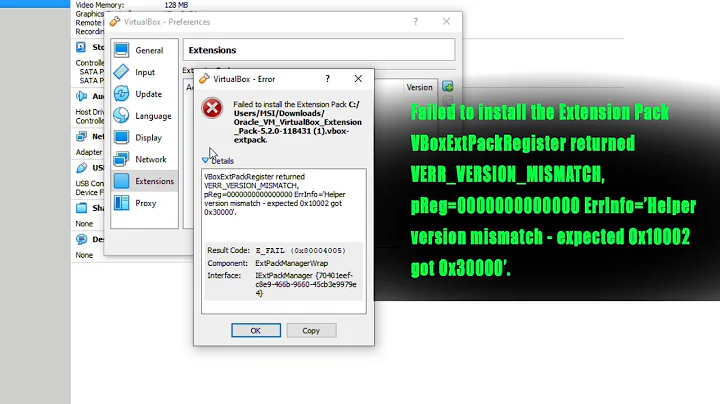 Failed to install the Extension Pack in Virtual Box