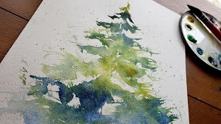 Fast, Easy, Wet on Dry Fir Tree for Watercolor Beginners start to finish real time tutorial