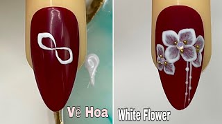 Easy White Flower Nails Art For Beginner 💖Vẽ Hoa💅 New Nails Design 💝 New Nails
