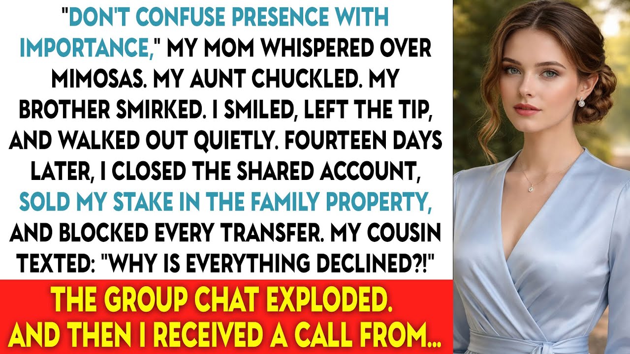 I’d just paid for another family brunch, the one where I always showed up early and left with the bill, no questions asked. That morning, over drinks, my mom leaned in like she was sharing a...