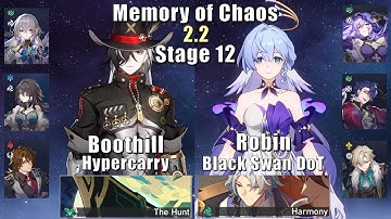 E0 Boothill Hyper & E0 Robin Black Swan DoT | Memory of Chaos 12  2.2 | 3 Stars | Honkai: Star Rail