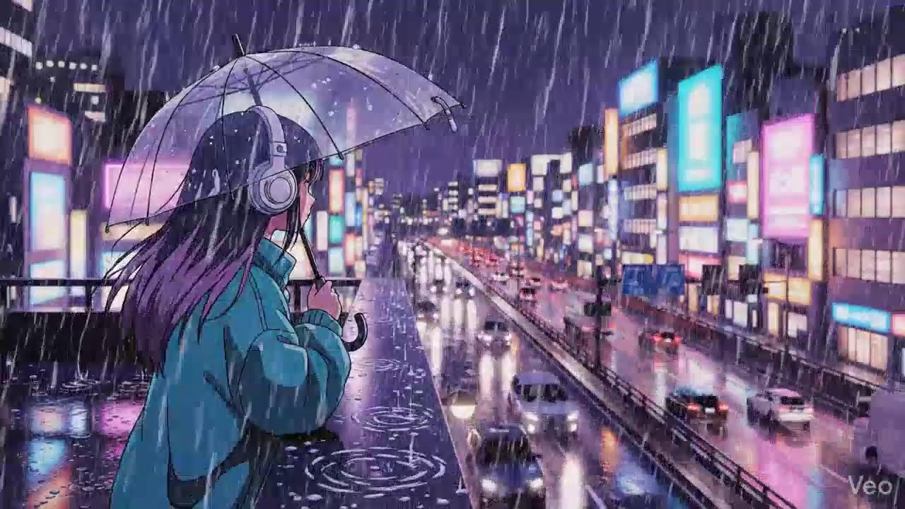Calm Rainy Night 🌧️ Lofi Chillhop in Japanese Neon City