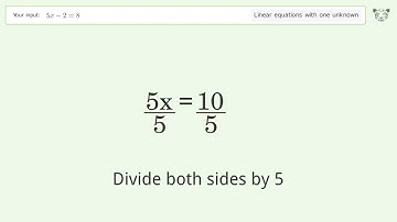 Linear equation with one unknown: Solve 5x-2=8 step-by-step solution