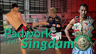 Padwork with Singdam kiatmoo9 at Superbon training camp in Bangkok