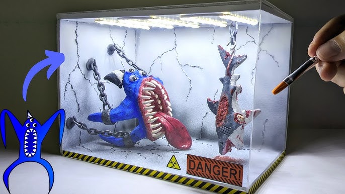 Diorama of realistic Rainbow Friends Yellow Hunted Green in the Laboratory  