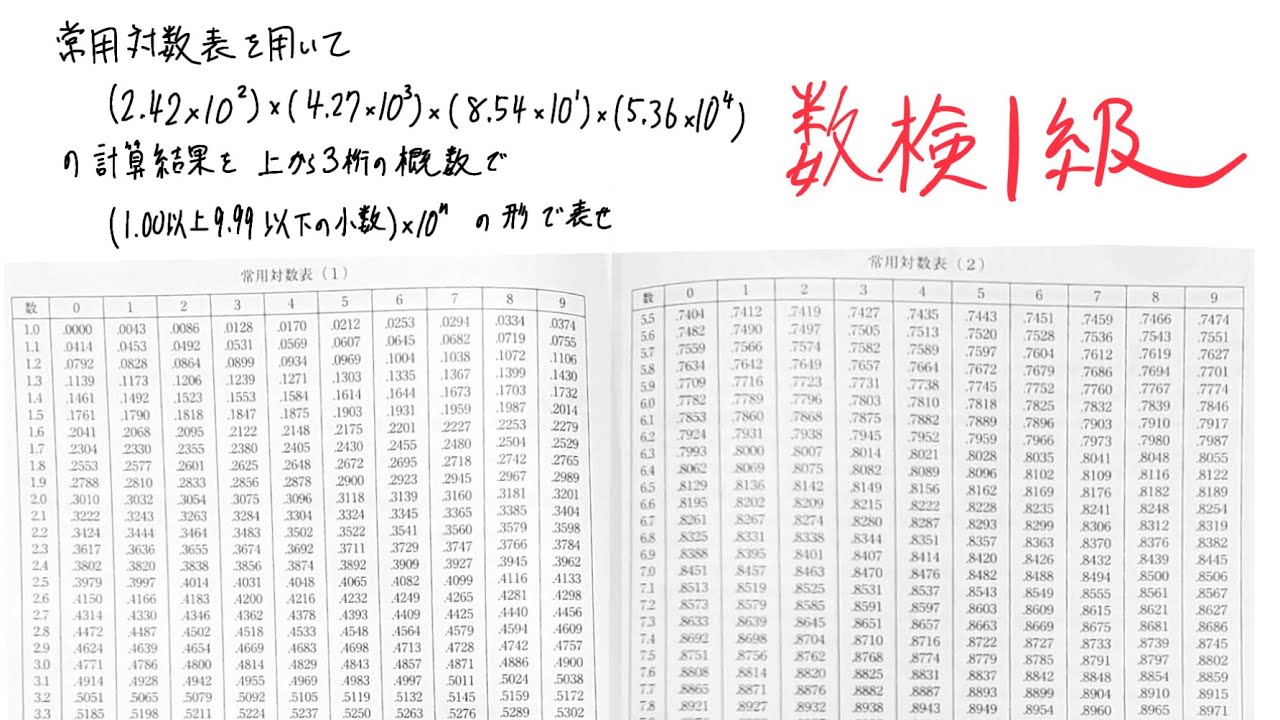 数検1級勉強 常用対数表の読み取り - YouTube