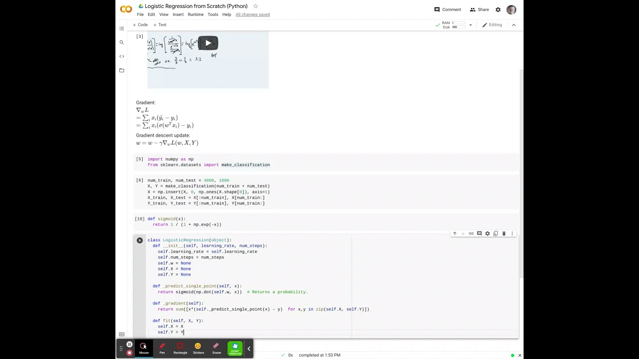 Logistic Regression From Scratch Python Youtube