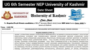 kashmir university 6th sem date sheet