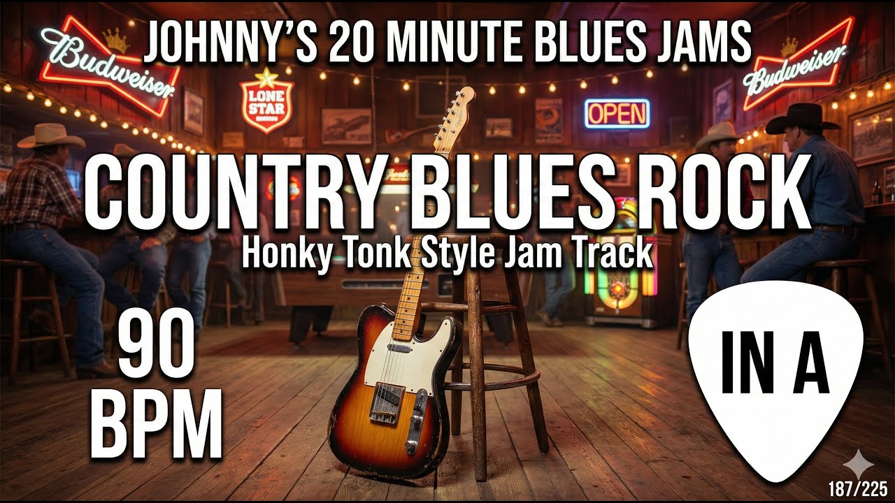 Country Blues Rock - 'Honky Tonk' Style Jam Track in A [90 BPM] 187/225