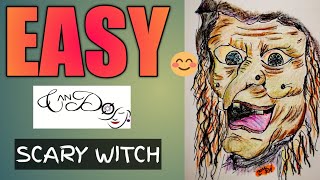 How To Draw A Witch Step By Step For Beginners | Halloween Drawings | Scary Witch Face Drawing screenshot 5