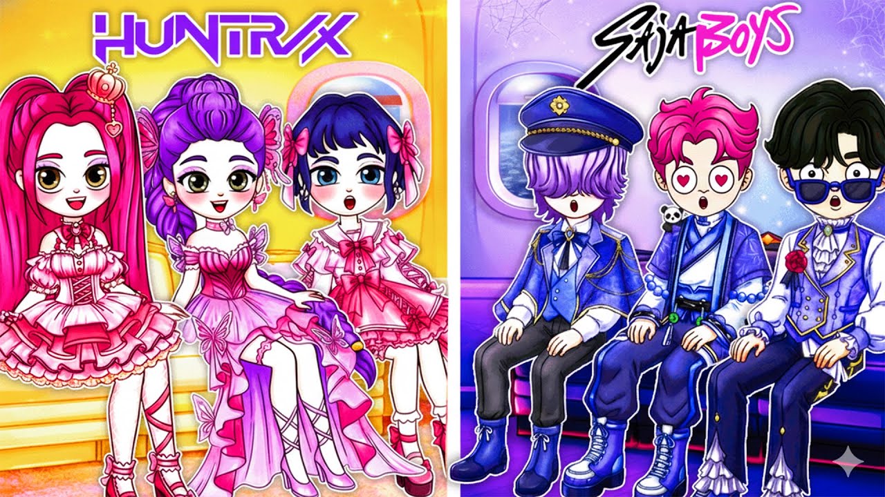 Angel vs Villain Family! Huntrix & Saja Boys Glow Up, Who Would You Choose? Fashion Paper Dolls