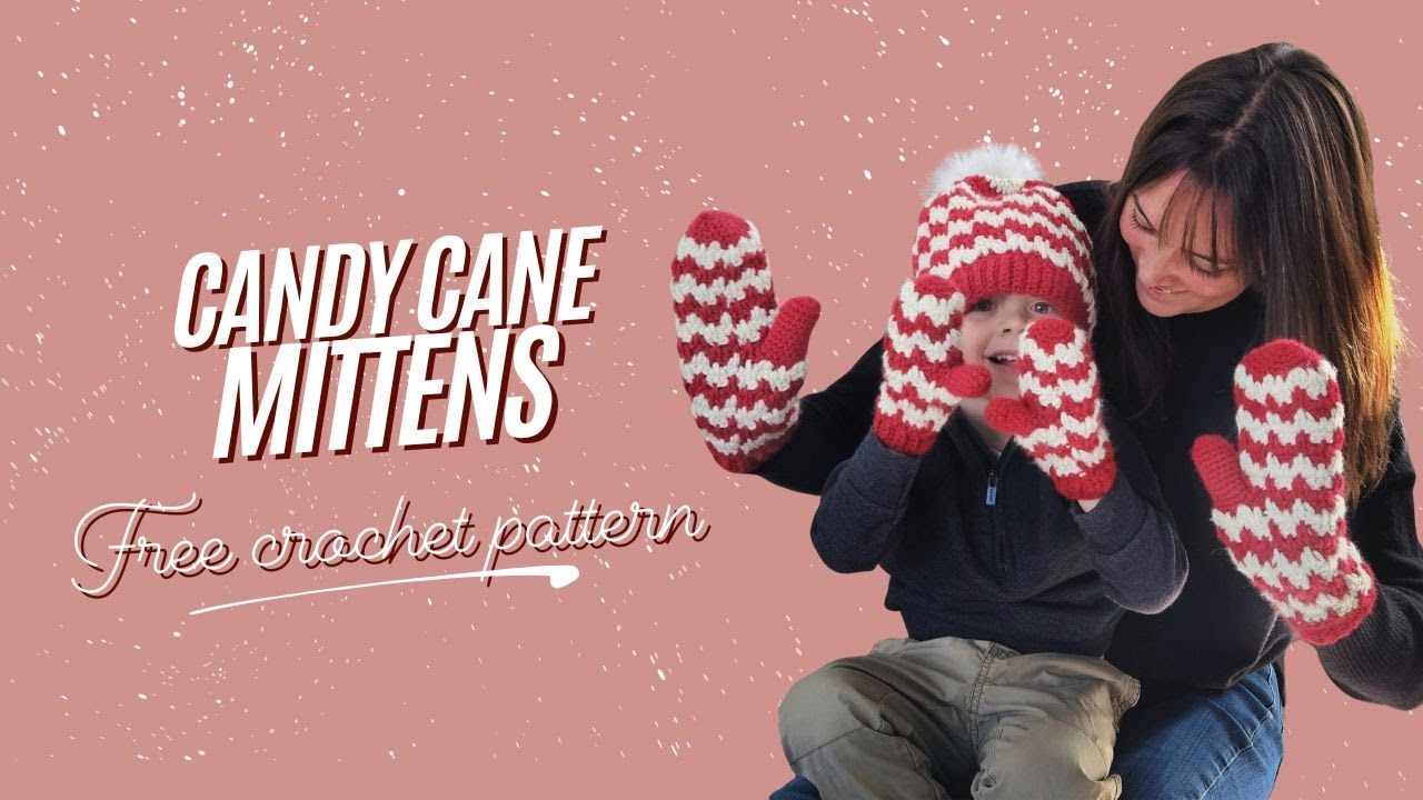 Вязание крючком варежек в виде леденцов-тростей | Простые варежки в стиле «бабушкин узор» (размер...