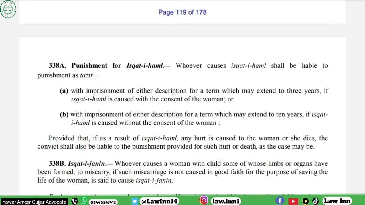 Isqat-i-Hamal and its Punishment | PPC Sec 338, 338A | Law Inn