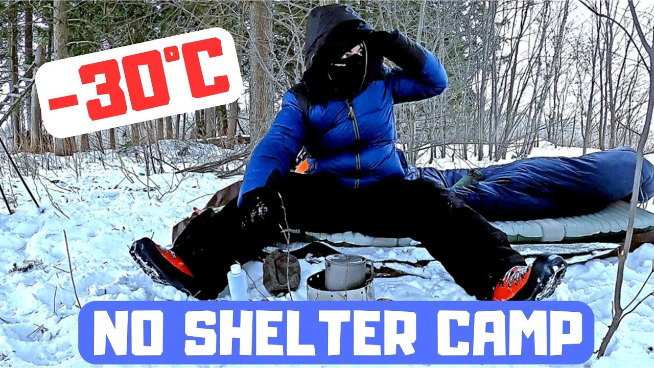 EXTREME COLD (-30°C) SOLO WINTER CAMPING | NO SHELTER | NO TENT ...
