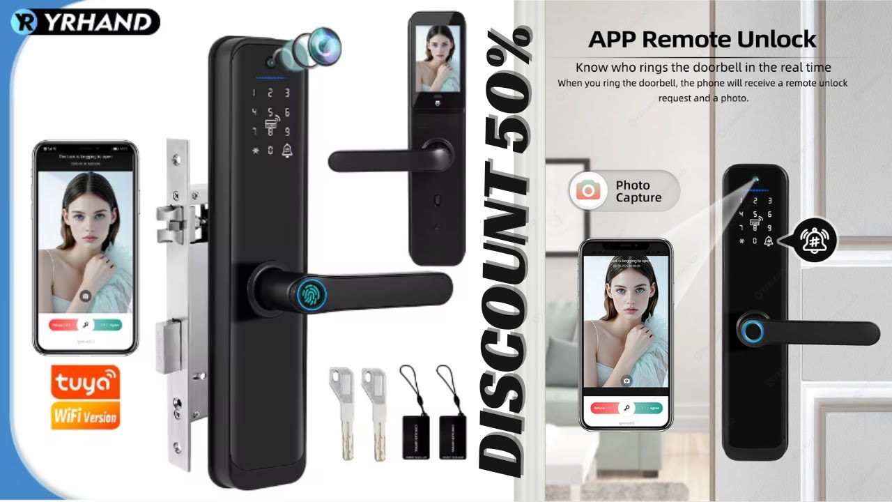 Tuya Wifi Smart Door Lock Electronic Digital Lock Featuring Biometric Fingerprint Recognition Camera