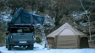 Winter Camping with Jeep Gladiator [ Air tent, Overlanding, Relaxing, ASMR, iKamper ]