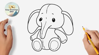 Drawing elephant tutorial | How to draw an elephant plush toy | Easy Drawings BRO screenshot 4