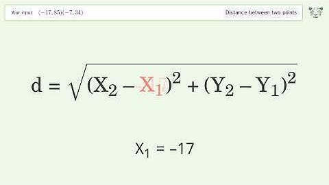 Find the distance between two points p1 (-17,85) and p2 (-7,34): Step-by-Step Video Solution