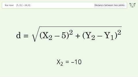 Find the distance between two points p1 (5,3) and p2 (-10,8): Step-by-Step Video Solution
