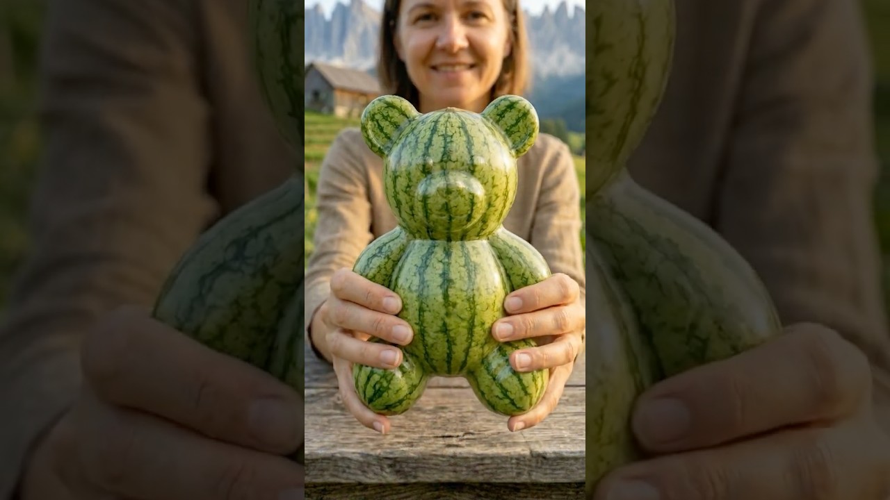 The most CUTE Watermelon I've ever grown 🧸❤️#fruitshaping #creative