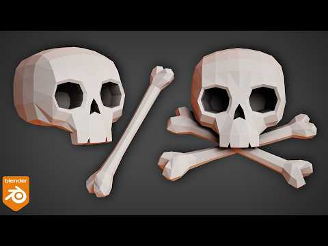 ☠️ How to Model a Low Poly Skull & Crossbones in Blender