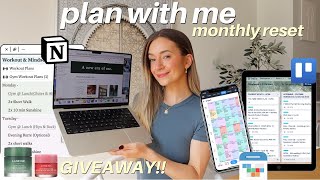 MONTHLY RESET ROUTINE || Plan with me in Notion, Trello &amp; Calendar Tour - Plus a LANEIGE GIVEAWAY!