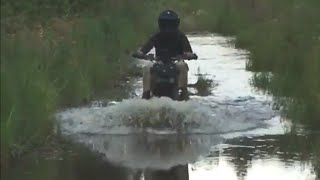 Deep Water Crossing On Rokon-Two Wheel Drive Motor Bike