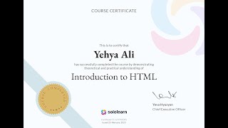 Sololearn Certificates | Introduction to HTML #2