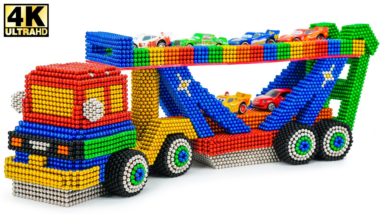 ASMR Video - How to build a supercar transport double decker truck using magnet balls