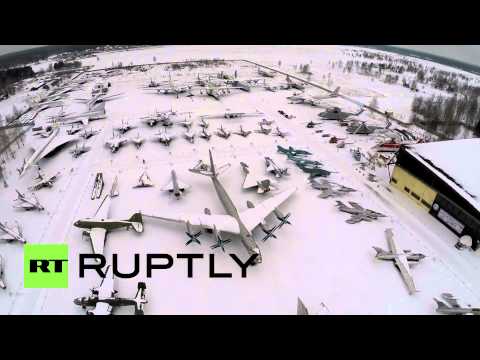 Drone Films Snowy Russian Airplane Museum