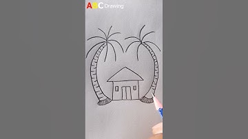 Simple House & Palm Tree Drawing | Easy Pencil Sketch Art #shorts